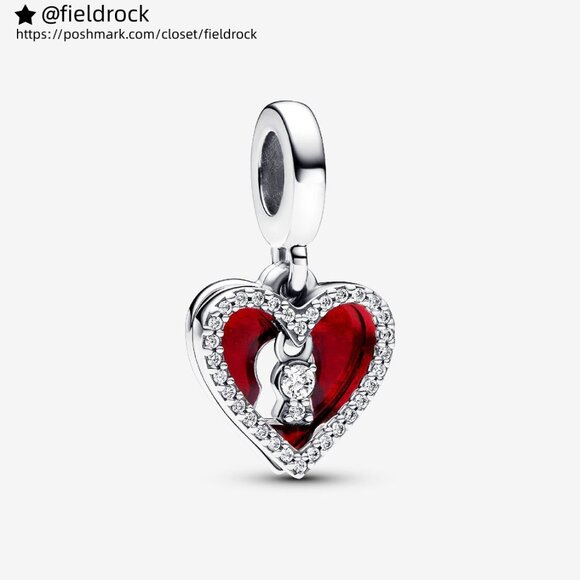 Pandora Red Heart & Keyhole Double Dangle Charm - Picture 1 of 5